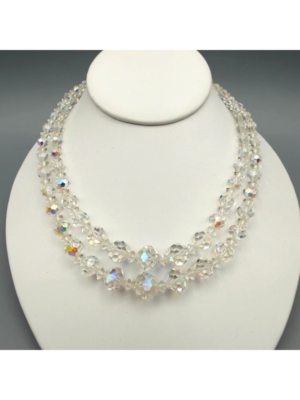 Vintage Aurora Borealis Crystal Double Strand Necklace READ